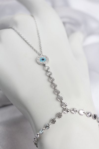Bezos Silver-Colored Brass Shahmeran with Zircon Stones (Evil Eye Design) BZE...
