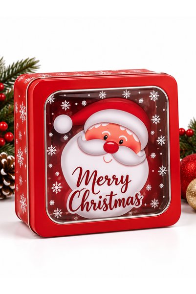 party mix New Year's Gift Box: Checked Metal Box with Transparent Lid and San...