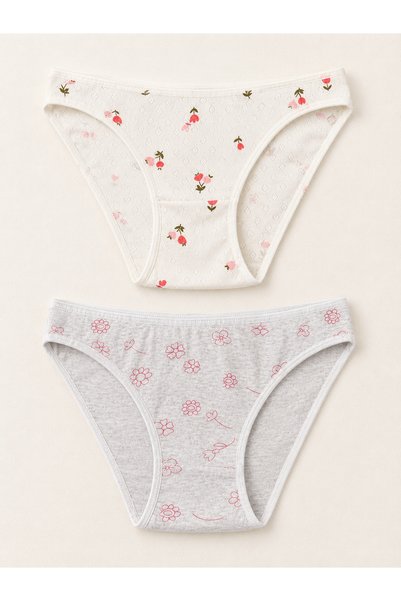Hepsi Moda Women's Floral Print Briefs - Pairs of 1 and 2 - Ecru & Gray