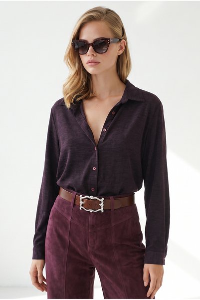 Olalook Women's Plum-Speckled Thick Velvet Shirt GML-19001465