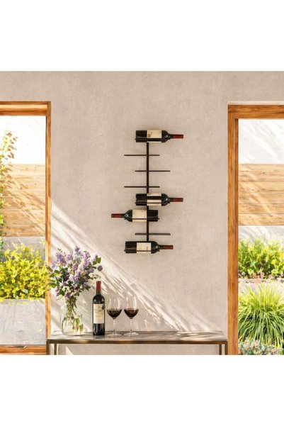 HANEL Rack And Cork - Modern Metal Şarap Rafı – Duvara Monte Edilebilir 8 Şişelik Şarap Tutucu – Minimalis