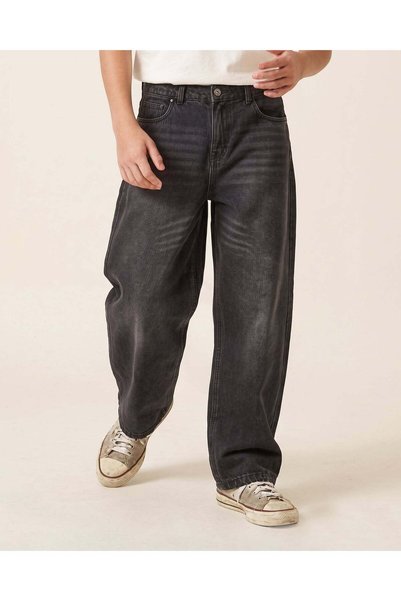 REDTAG Senior Boys Washed Black Wide-Leg Jeans