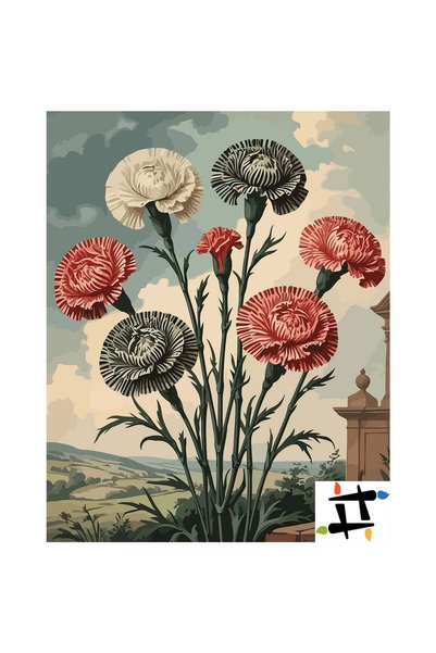 Painting-numbers Set pictura pe numere Gradina cu garoafe 7207, panza pe rama...
