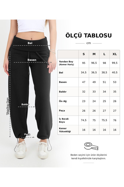HDM Kadın Siyah Beli Katlamalı Paçası Ayarlanabilir Barrel Fit Bol Kesim Pantolon - H6187