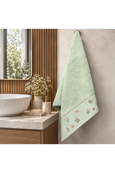 ALTINBAŞAK TEKSTİL Prosop de mână Petite Bambus cu broderie florală, culoare verde mentă, 50x90, verde mentă