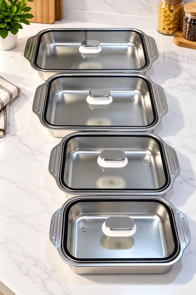 Aromaesc Stainless Steel Food Storage Container Set with Glass Lids, Rectangu...