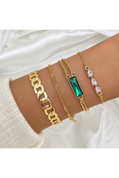Tessero Set 4 bratari feminine Royal Emerald placate cu aur, lanturi cu desig...