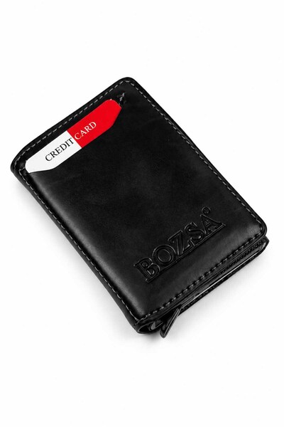 TESBİHKENTİ Black Card Holder Wallet with 7 Mechanized Card Compartments
