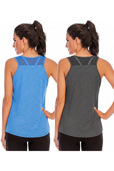 OtherMax Top Sport Damski Tren cu Spate Plasă Set 2 Bucăți Gri Albastru M S