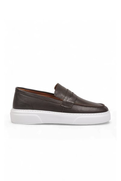 AYAKMOD Men's Coffee-White Genuine Leather Casual Loafers 272305