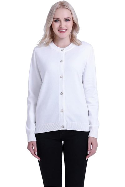 OtherMax Cardigan Damă Deschis Elegant Tricotat cu Nasturi Perlați Alb XXL