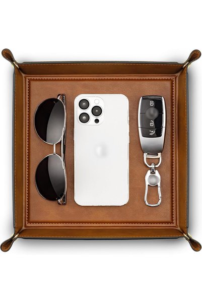 VLANDO Leather Valet Tray for Men, Watch Key Wallet Organizer, Catchall Tray ...