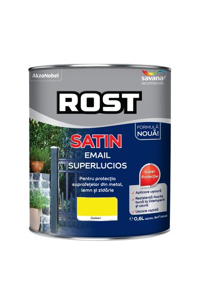 ROST Vopsea alchidică pentru lemn/metal Satin interior/exterior galben, 0,6 l