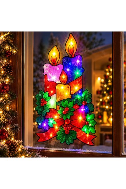 JML Instalatie LED 42x23cm Decoratiune de Geam Lumanari cu Lumina LED Multico...