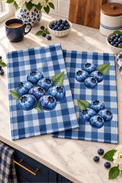 Evmila Blueberry Picnic Wild Blueberry Checked Pattern Digitally Printed 2-Pi...