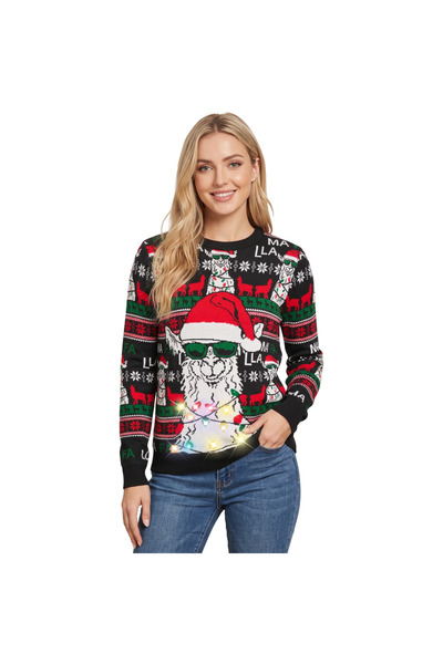 OtherMax Pulover festiv din tricot LED amuzant călduros alpaca unisex negru XXL