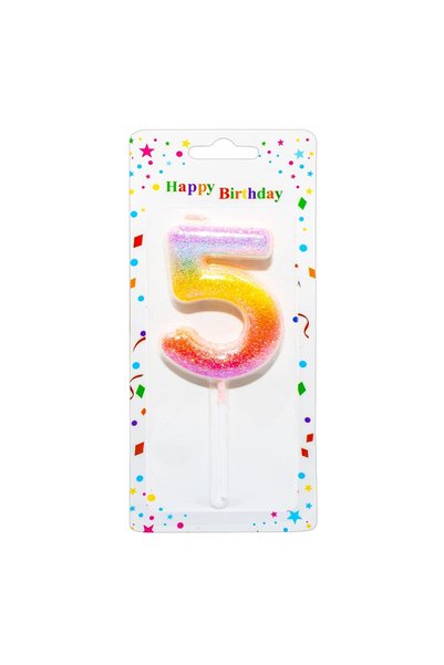 OEM Lumânare de ziua de naștere cu număr 5, curcubeu cu sclipici, set de 12
