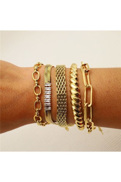 Tessero Set 5 bratari feminine Gold Chain, otel inoxidabil placat cu aur 18k,...