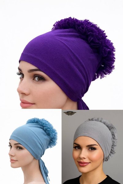 ALDAIYR 3 bucăți Bonetă cu volane, Bonetă Hijab