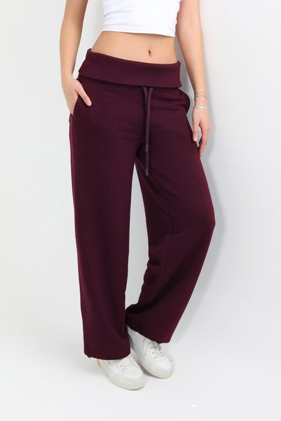HDM Women's Plum-Colored Rolled Hem Pants with Adjustable Cuffs, Barrel Fit, ...
