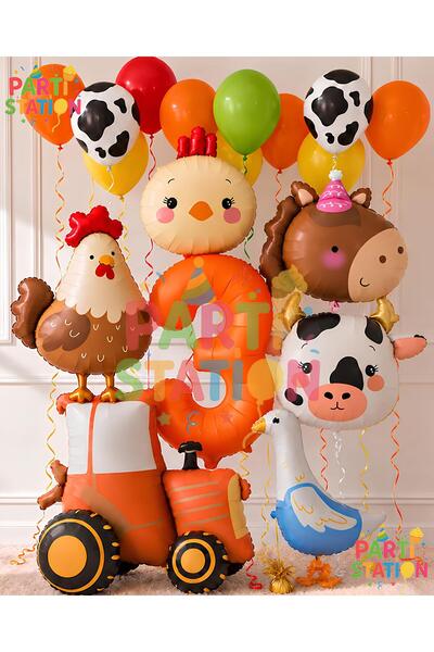 Parti Station Farm-Themed 3rd Birthday Balloon Set, 17 Pieces: 3D Giant Tract...