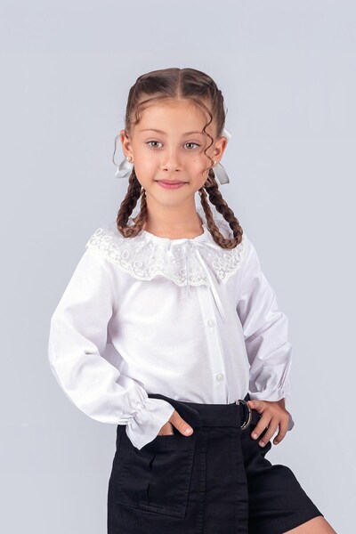 Trend Baby Kids قميص مدرسي للبنات، ياقة من التُل، مقاس 13-14-15 سنة.