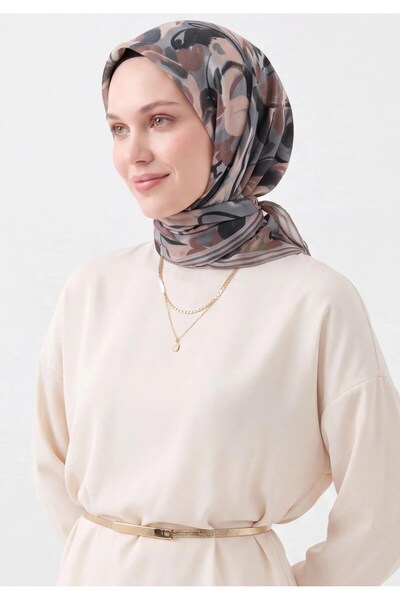 Silk Home Soft Scarf with Abstract Patterned Design in Charcoal Grey