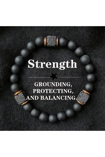 Tazweeq 8mm Natural Lava Stone Diffuser Bracelet, Black Matte Agate Beads Bra...