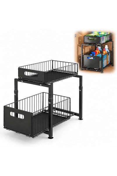 AOMIGE 2-Tier Under Sink Organizer, Slide-Out Metal Storage Rack