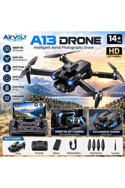 technozi A13 Çift Kamera Akıllı Uçuş Modu Katlanabilir 4K HD 1080P Uzun Uçuş Optik Akış Rahat Konumlandırma
