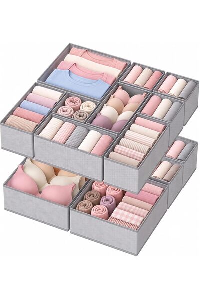 Pomefar 12Pack Drawer Organizer Bins for Clothes, Grey