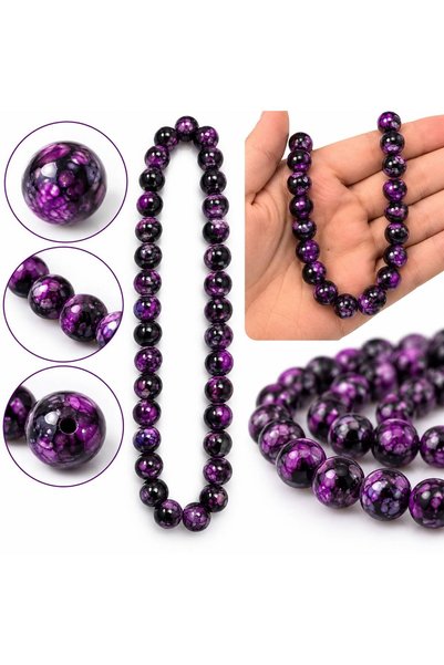Kanguroom Șir de mărgele de sticlă cu model crăpat, de culoare violet închis-...