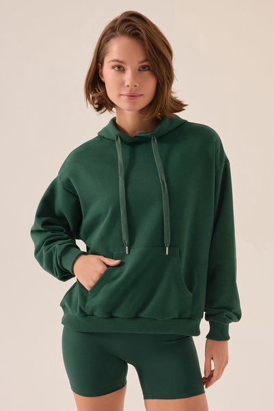 Los Ojos Grünes Sweatshirt mit Kapuze und weiter Passform