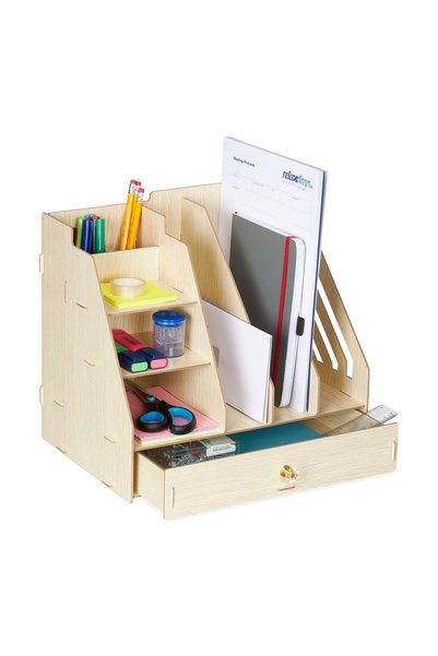 Relaxdays Θήκη/οργανωτής εγγράφων, από MDF, 29,5 x 33 x 24 εκ., Ανοιχτό καφέ