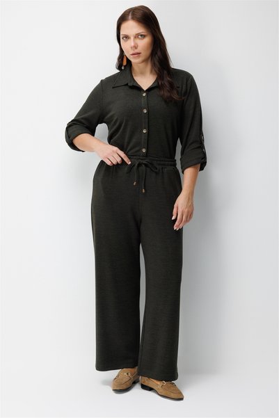 Ekol Wide-leg pantaloanele cu talie elastică pentru femei, de culoare kaki