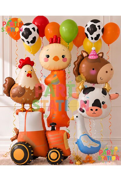 Parti Station Farm-Themed 1st Birthday Balloon Set, 17 Pieces: 3D Giant Tract...