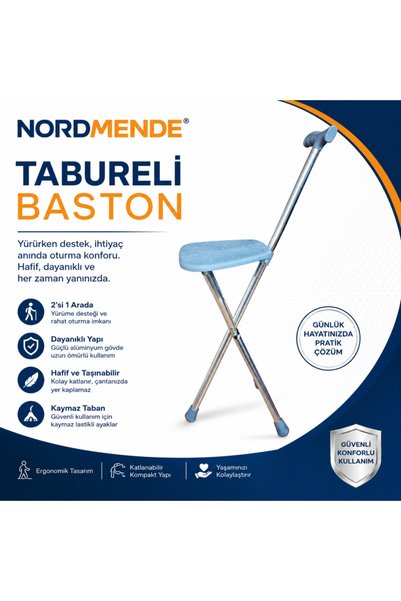 Eco Lounge Tabureli Baston Oturaklı Katlanabilir Yürüyüş Bastonu Taşınabilir Baston Sandalye