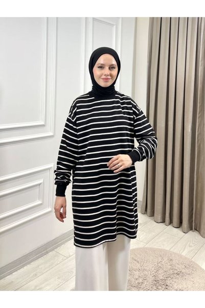 SHİROSA prugasta tunika sa dva konca i bočnim prorezima