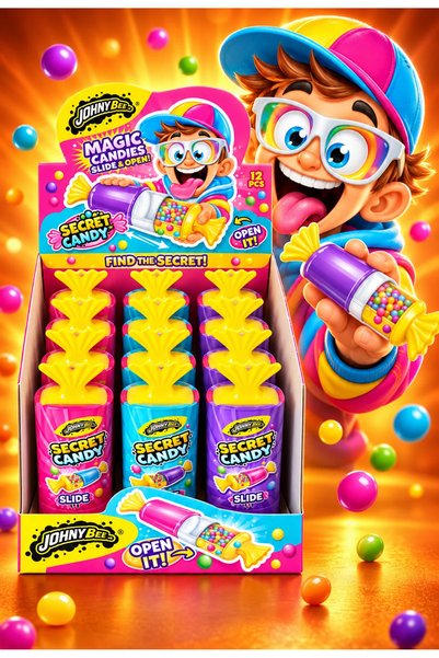 Johny Bee Secret Candy – Drajeuri în Recipient cu Deschidere Glisantă, 12 Bucăți