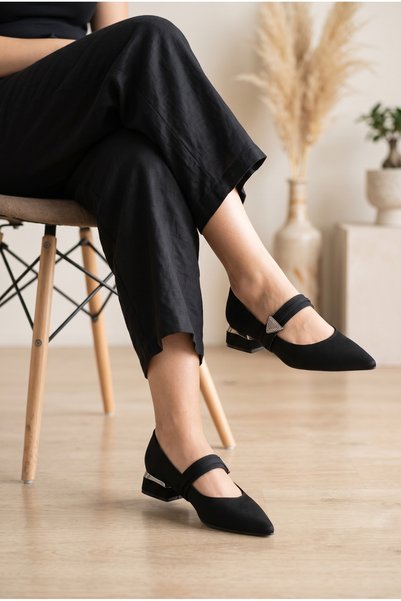 MERVESTORE Pantofi Mary Jane pentru femei, cu cataramă cu pietre, vârf ascuți...