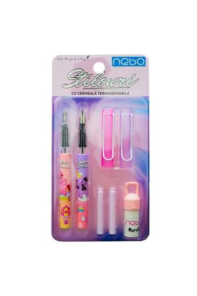 NEBO Stilouri cu cerneală ștersabilă și cartușe, roz, pachet de 2, Model 4