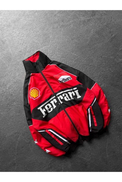 Gofeel Бомбър яке с десен „Racing Sport“, овърсайз кройка, унисекс