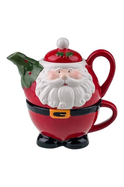velve Ceramic teapot and cup set with Santa Claus lid