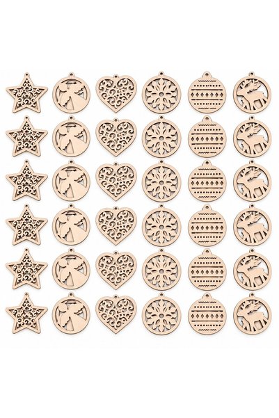 Bibilel Christmas ornament set for painting Bibilel, 36 pieces, wood, 8x8 cm,...