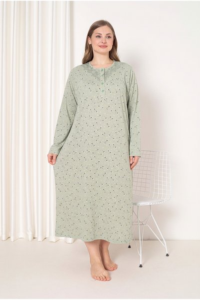 SEBOTEKS 100% Cotton Seasonal Fabric Long Sleeve Plus Size Mother's Nightgown...
