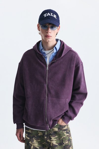 VAMOSCLO Textured Hooded Sweatshirt with Zipper