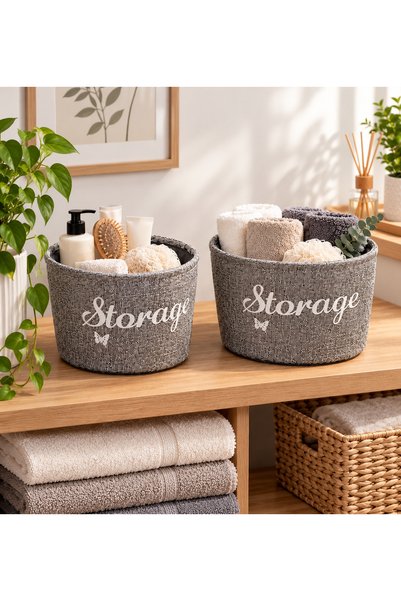 OEM Set 2 cosuri decorative pentru depozitare, material textil, Gri, 0,47 lt,...