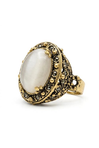 Dorvina Bronze Women's Ring, Authentic Copper Jewelry, Zircon-Set Oval-Cut Wh...