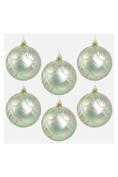 OEM Set Globuri de Crăciun Verde Menta si șampanie cu Modele din glitter Ø8 c...