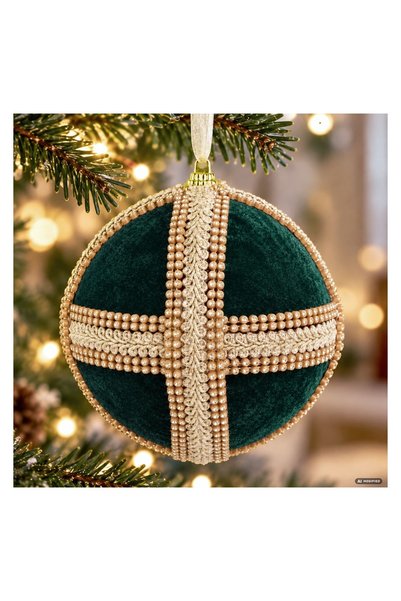 OEM Glob decorativ de Crăciun verde cu detalii aurii, diametru 10 cm, pentru ...